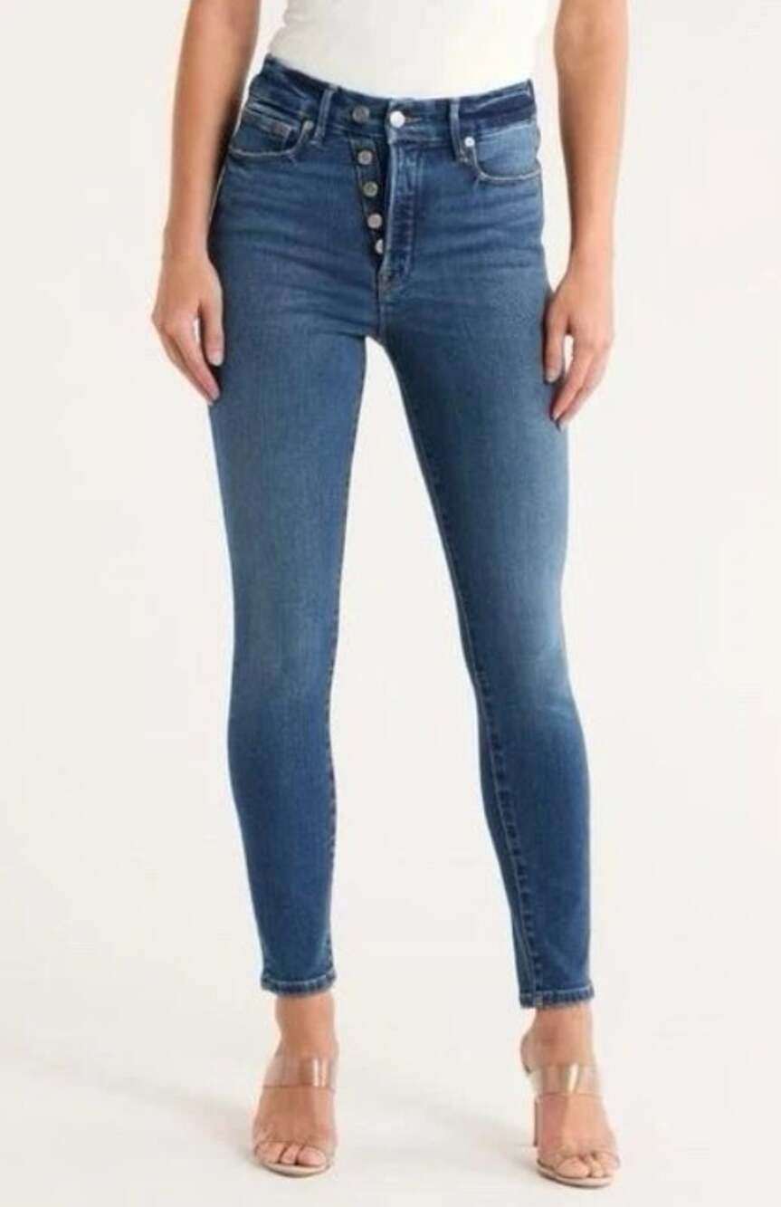 Good American Good Legs Skinny Jeans Medium Wash Button Fly Women's size 10 / 30